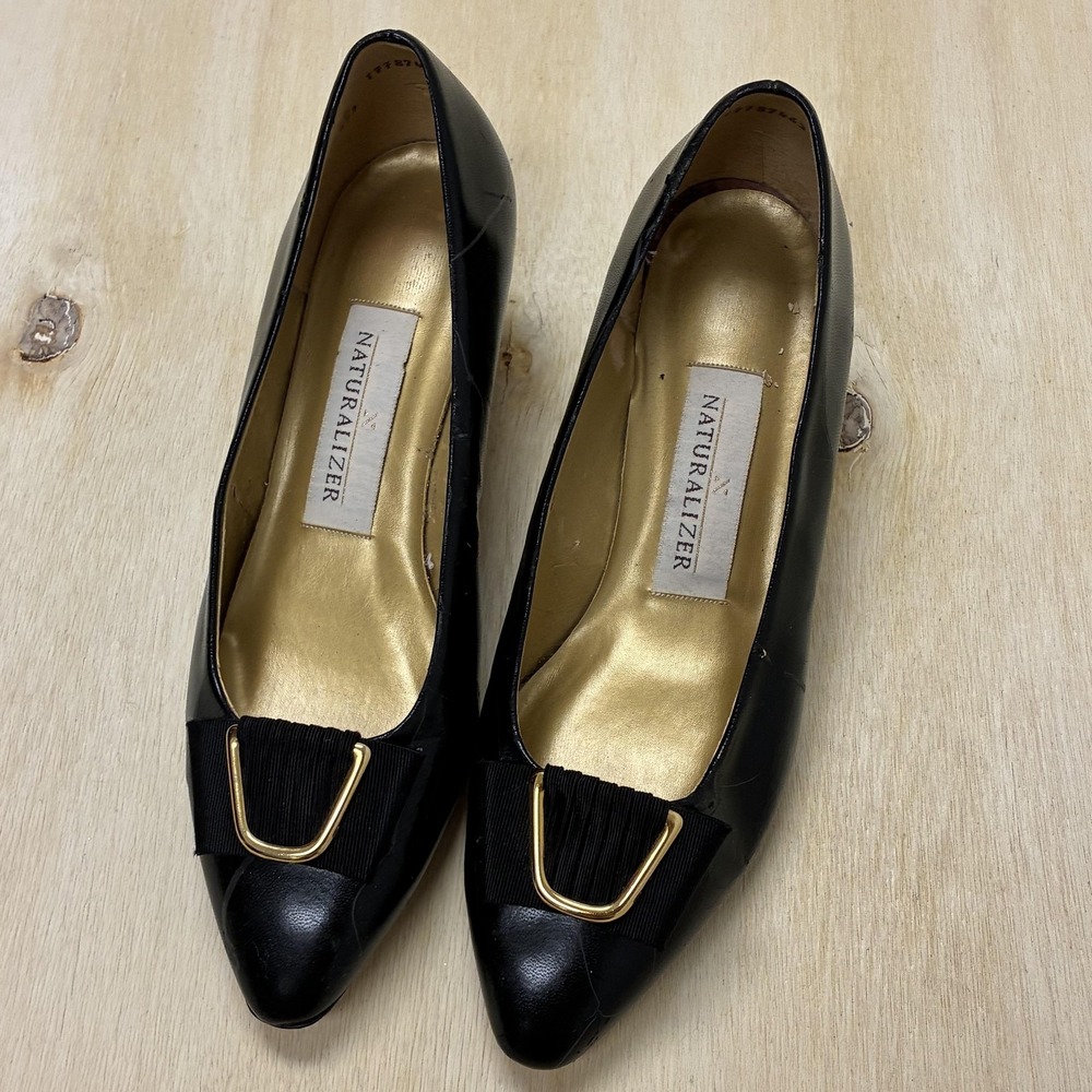 Vintage Kitten Heel Naturalizer Womens Size 8 Black Bow Pointed Toe Pumps Dress
